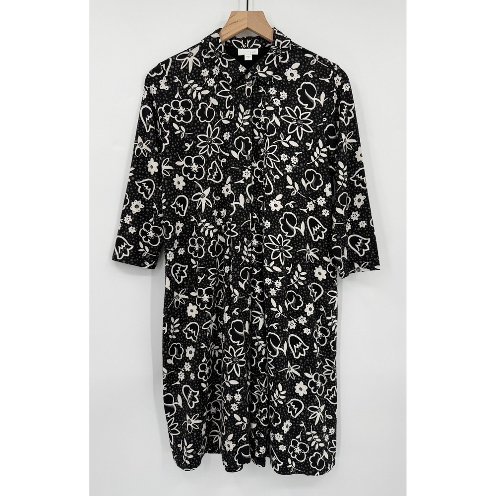 J Jill Dress Womens Small Black Floral Pima Cotton Modal Stretch Pockets - Picture 1 of 10